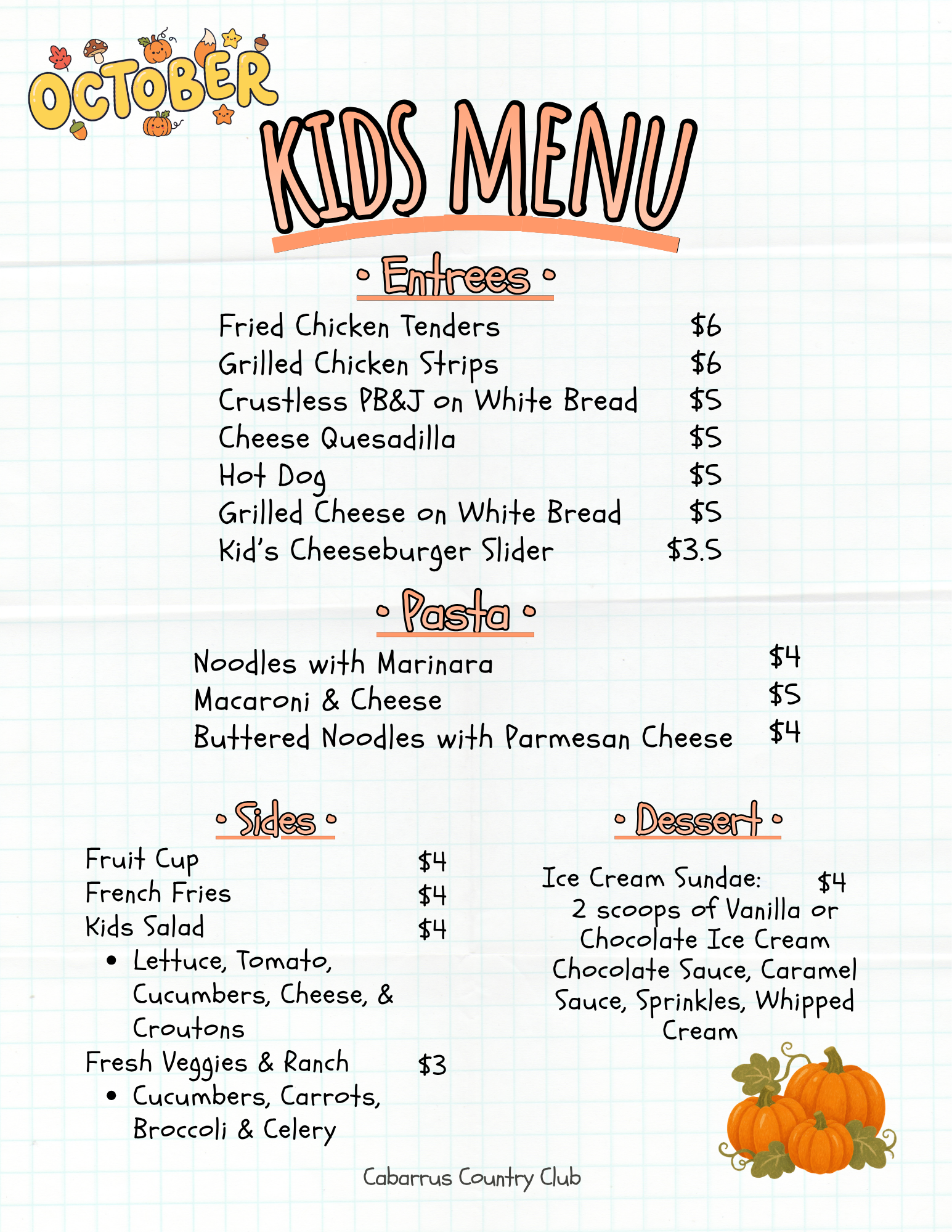 October 2026 Kids Menu